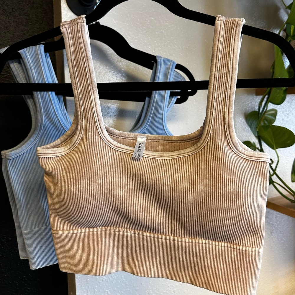 Zenana Ribbed Beige Long Line Cropped Tank